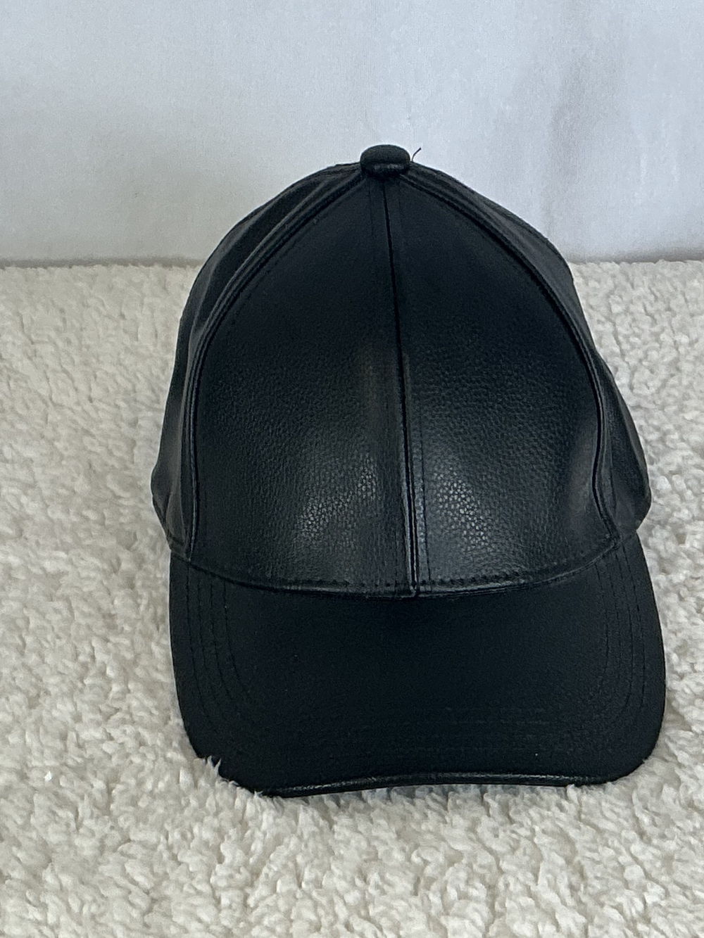 Black Faux Leather Baseball Cap